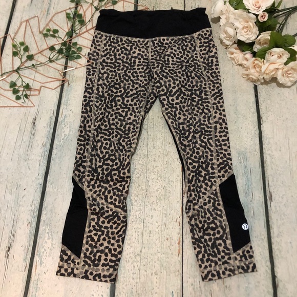 Lululemon 4 pace rival crop ace grain spot leggings brown black active yoga - Picture 3 of 10